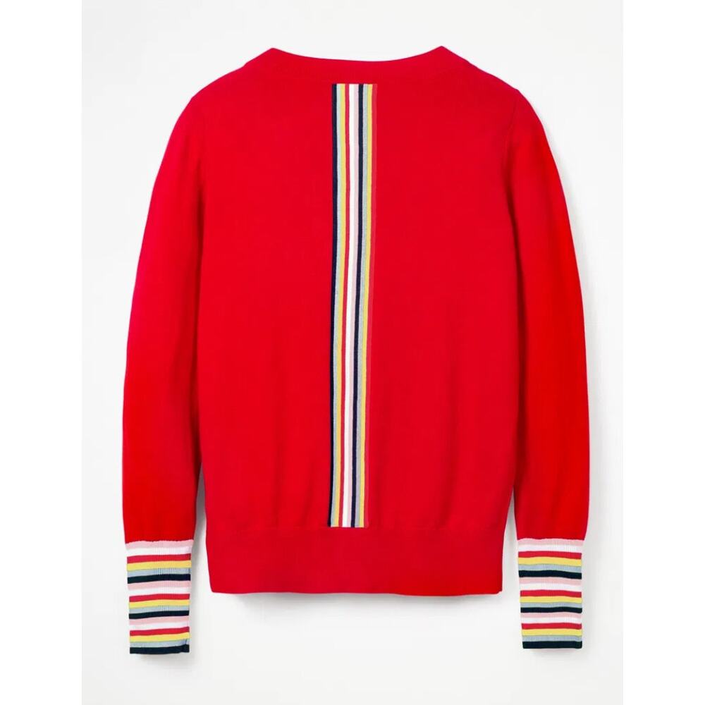 Boden Women's Wool Blend Cassandra Cardigan Sweater Rainbow Cuff Red Size Medium